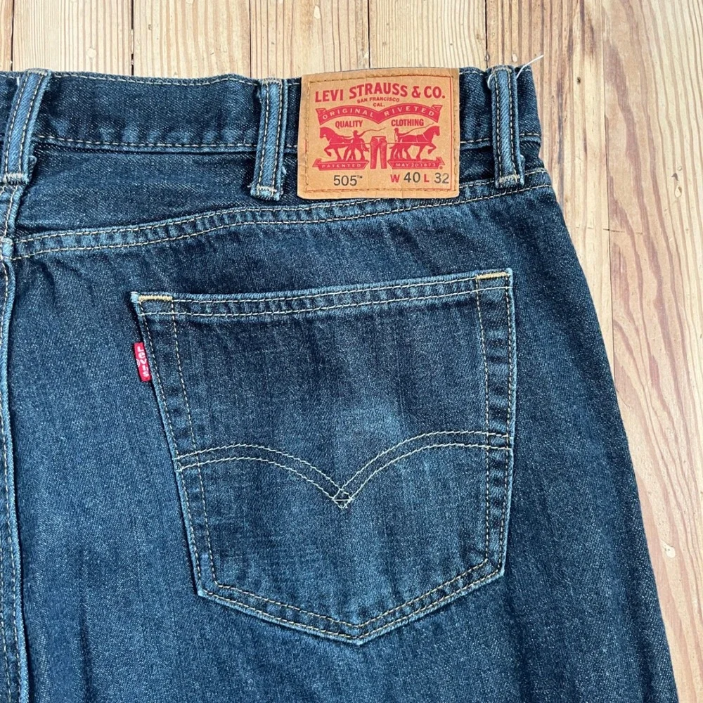 Levi Strauss Co 505 Mens Dark Wash Jeans W40 L32 Straight Fit Denim Pants casual